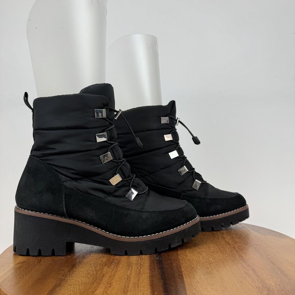 Womens Blondo Daylor Black Quilted Nylon Waterproof Casual Heeled Boots Size 10